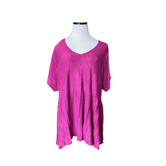 Soft Surroundings Knit Tunic Swing Top Size L Fuchsia Short Sleeve Flowy Drapey - Picture 1 of 10